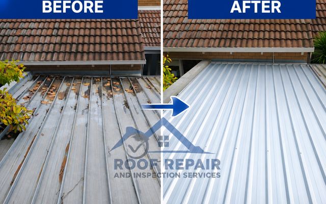 Metal roof repair — before and after