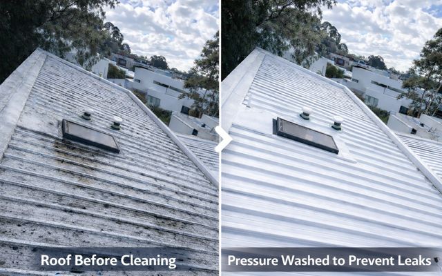 Roof cleaned and pressure-washed to prevent leaks