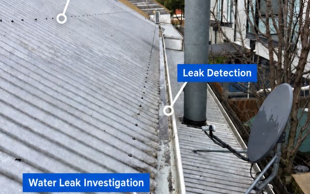 Leak detection on a corrugated iron roof