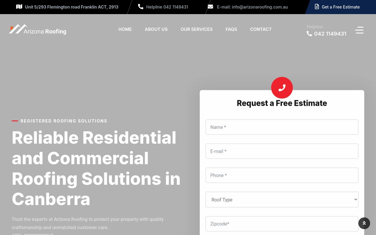 Arizona roofing Canberra website preview
