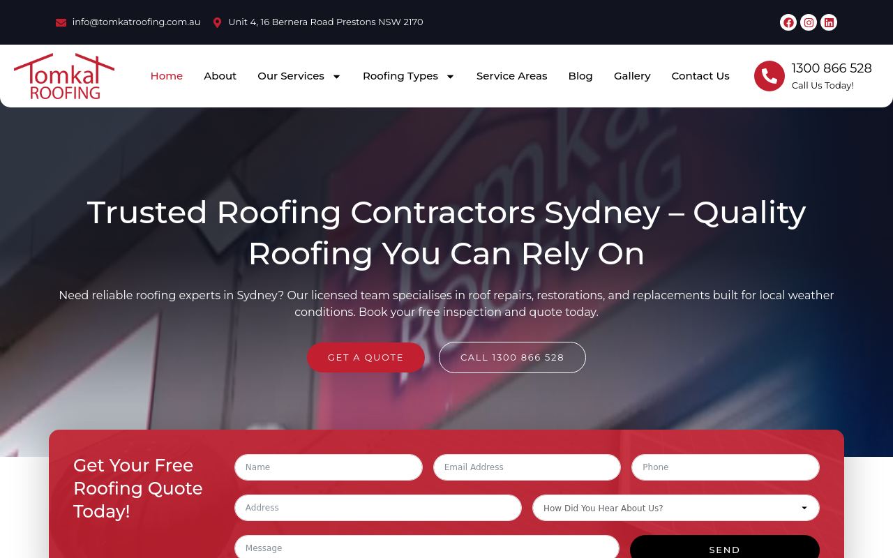 Tomkat Roofing Pty LTd website