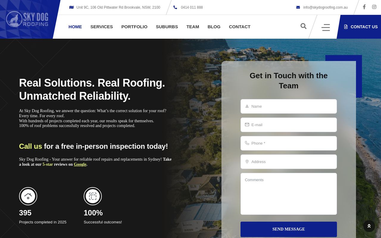 Sky Dog Roofing website