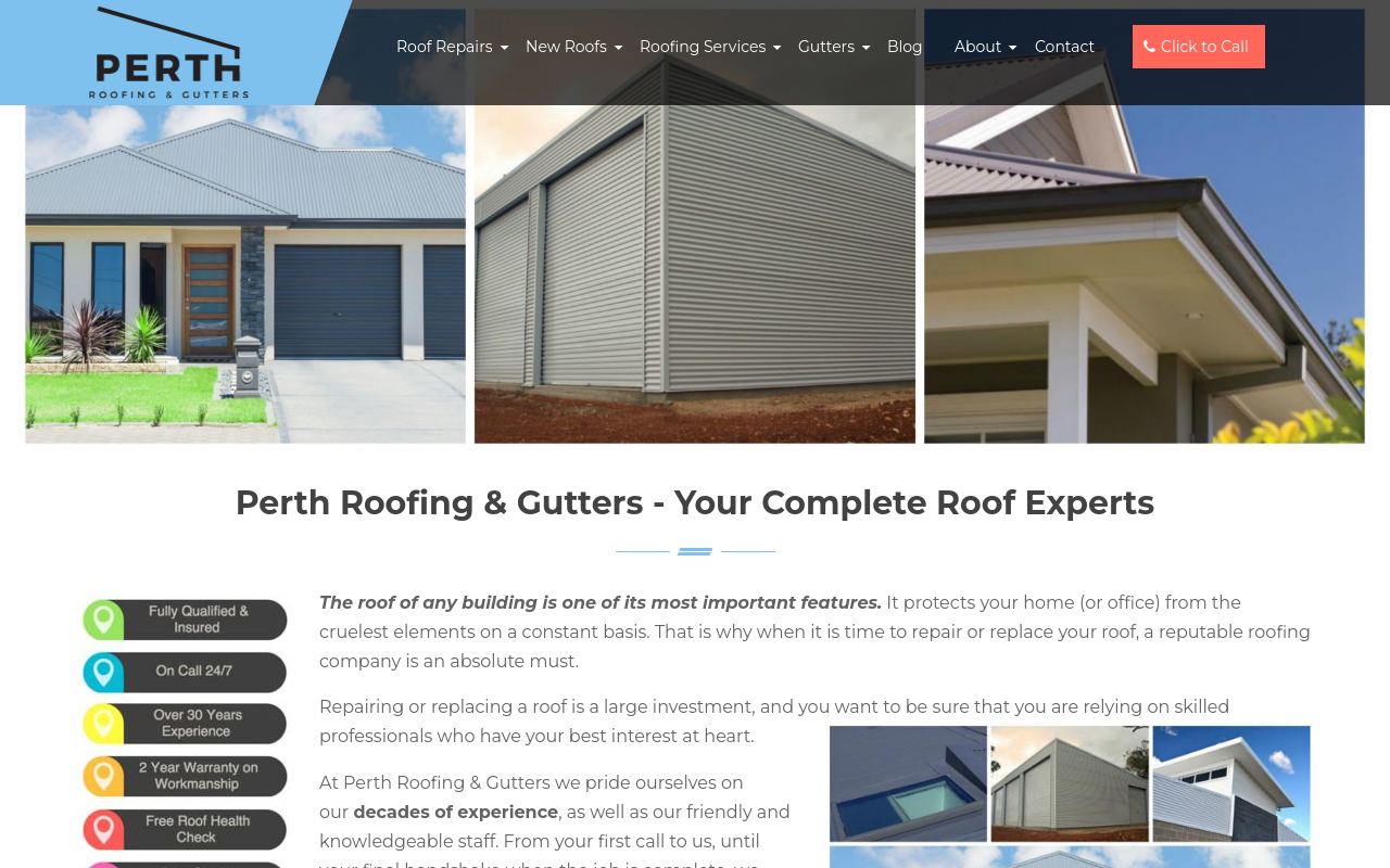 Perth Roofing & Gutters website preview
