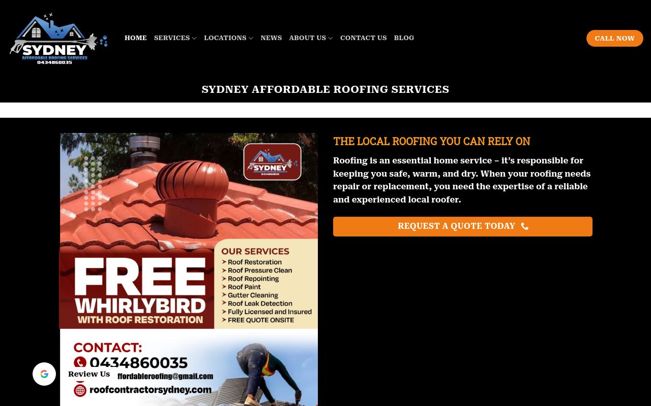 Sydney Affordable Roofing Services website