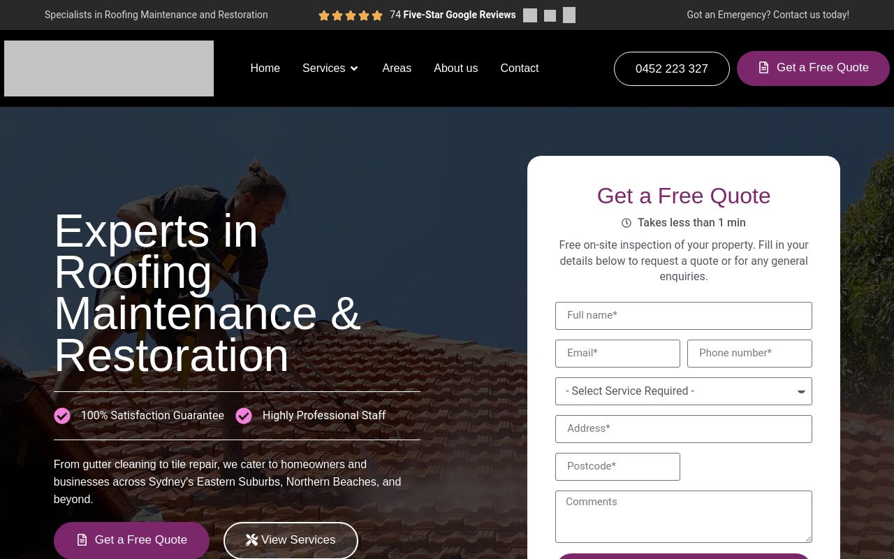 Monkeys Roofing website preview