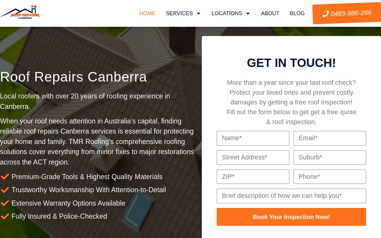 TMR Roof Repairs Canberra website preview