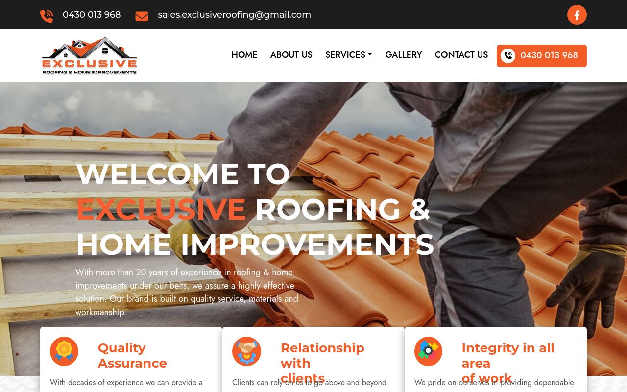 Exclusive Roofing & Home Improvements website preview