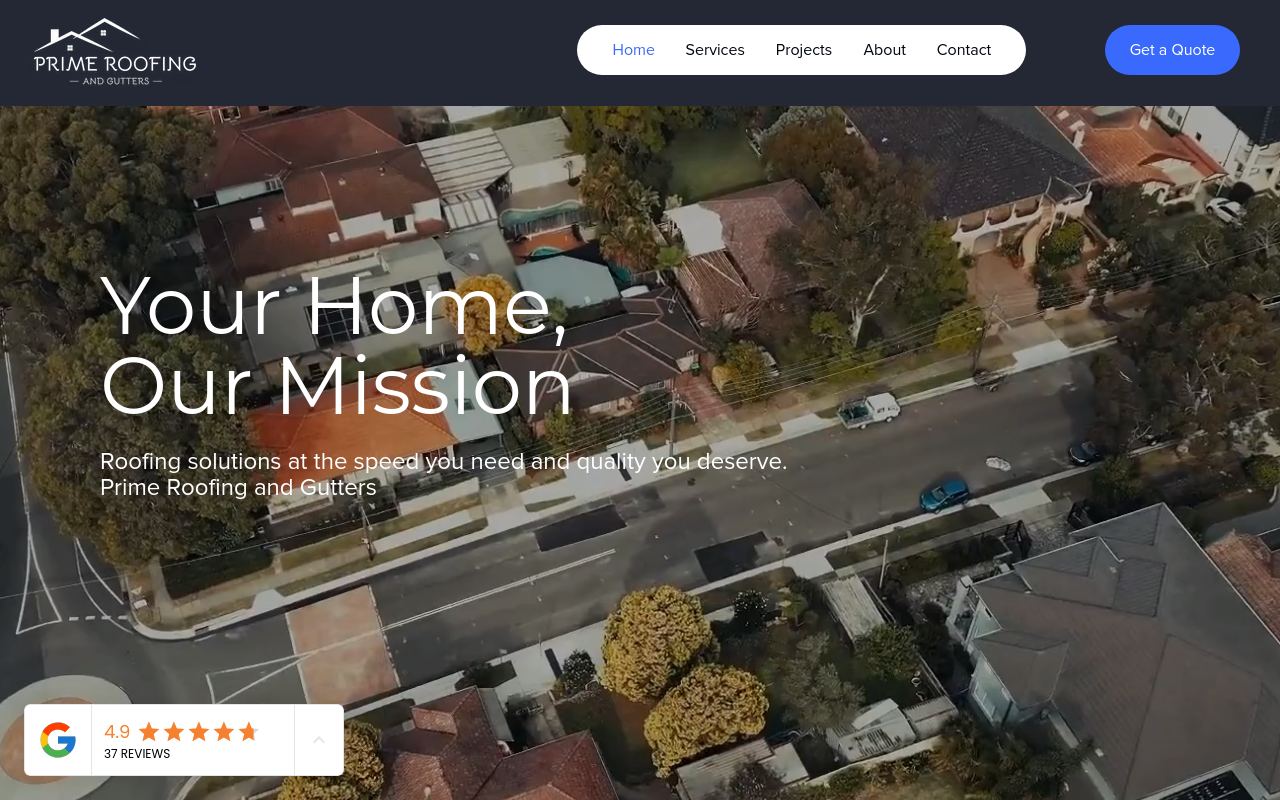 Prime Roofing and Gutters website preview