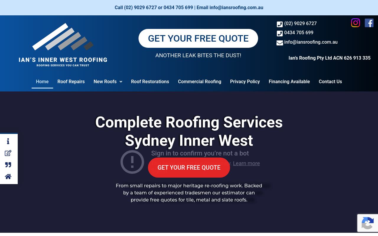 Ian's Inner West Roofing 🏠 website