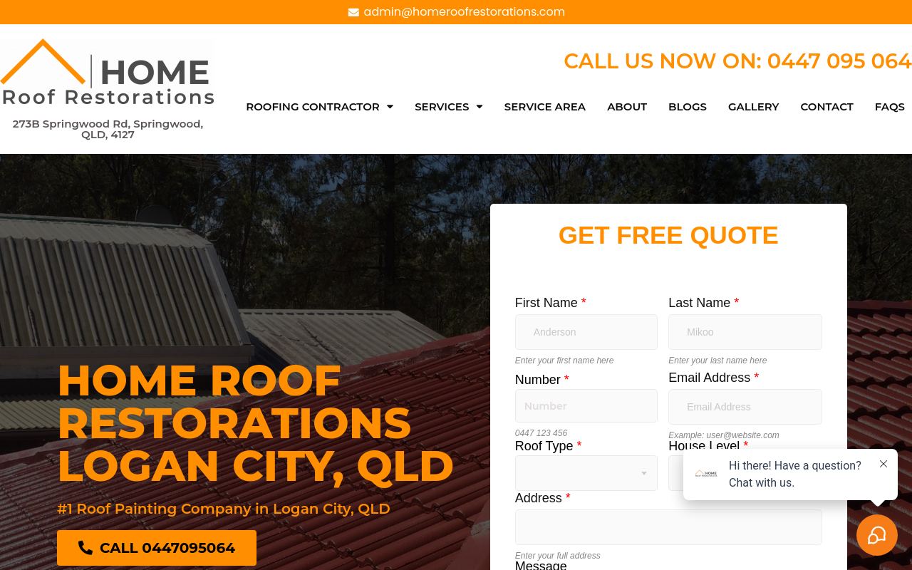 Home Roof Restorations website preview