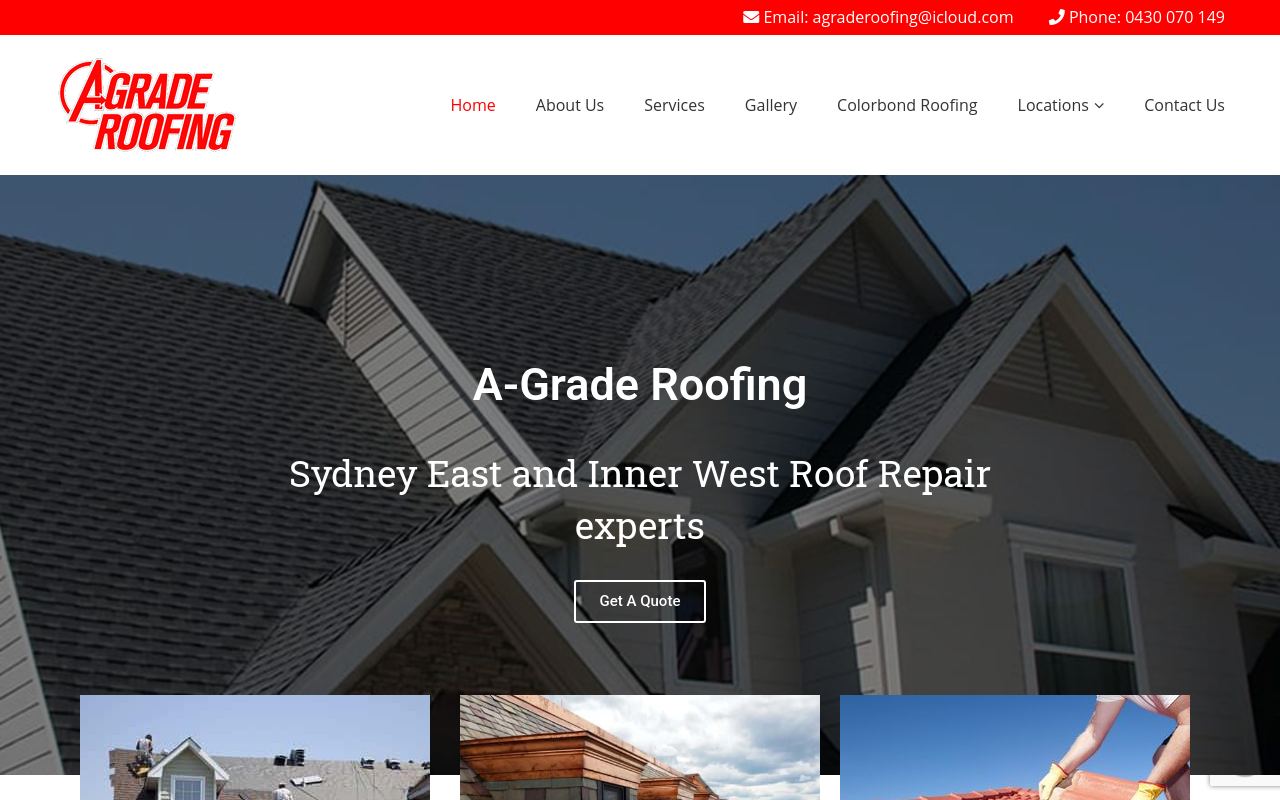 A-Grade Roofing website