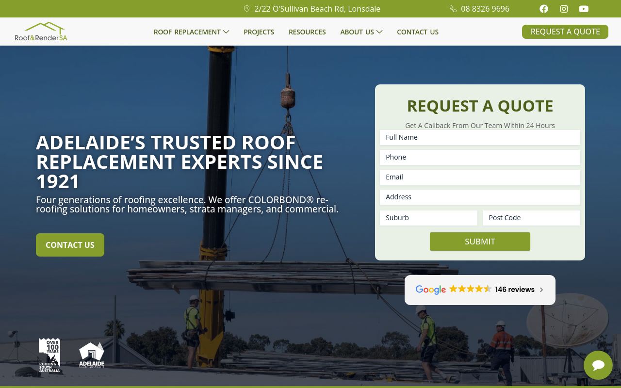 Roof & Render SA website preview
