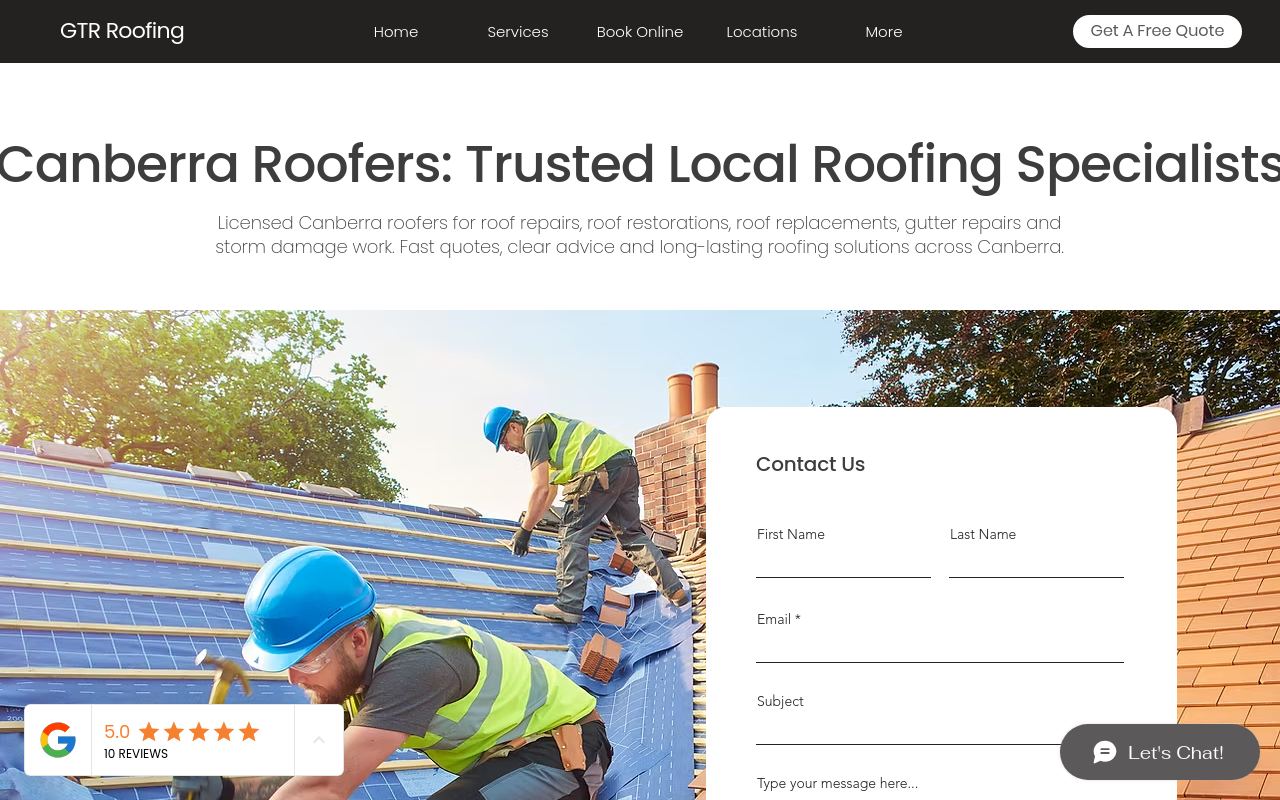 GTR Roofing website preview