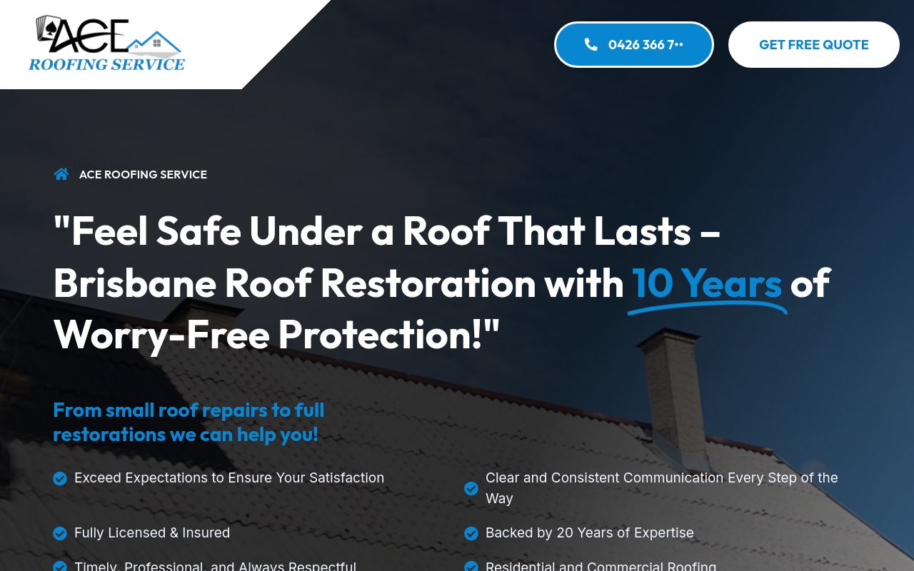 Ace Roofing Service website